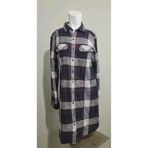 Caslon size XS Dress plaid button front collar pockets women longsleeve